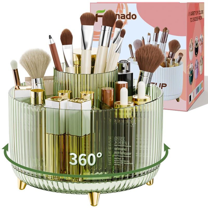 fanado 360Â° Rotate Makeup Brush Holder Organizer, Makeup Organizers Countertop, Makeup organization and Skincare Storage for Vanity, Desktop, Bathroom (Clear Green) - Image 1