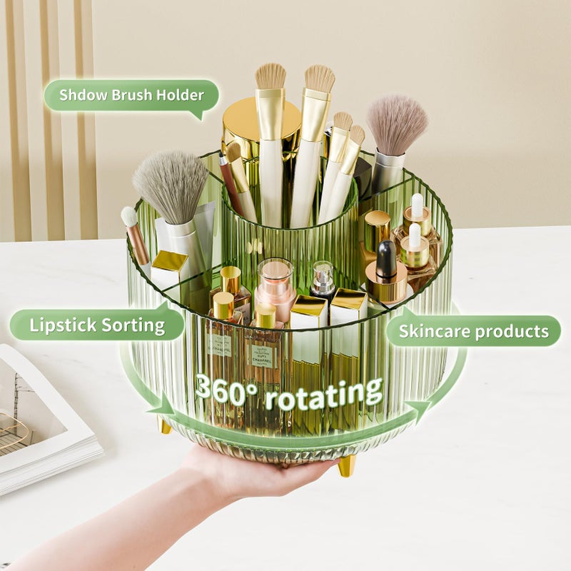 fanado 360Â° Rotate Makeup Brush Holder Organizer, Makeup Organizers Countertop, Makeup organization and Skincare Storage for Vanity, Desktop, Bathroom (Clear Green) - Image 2