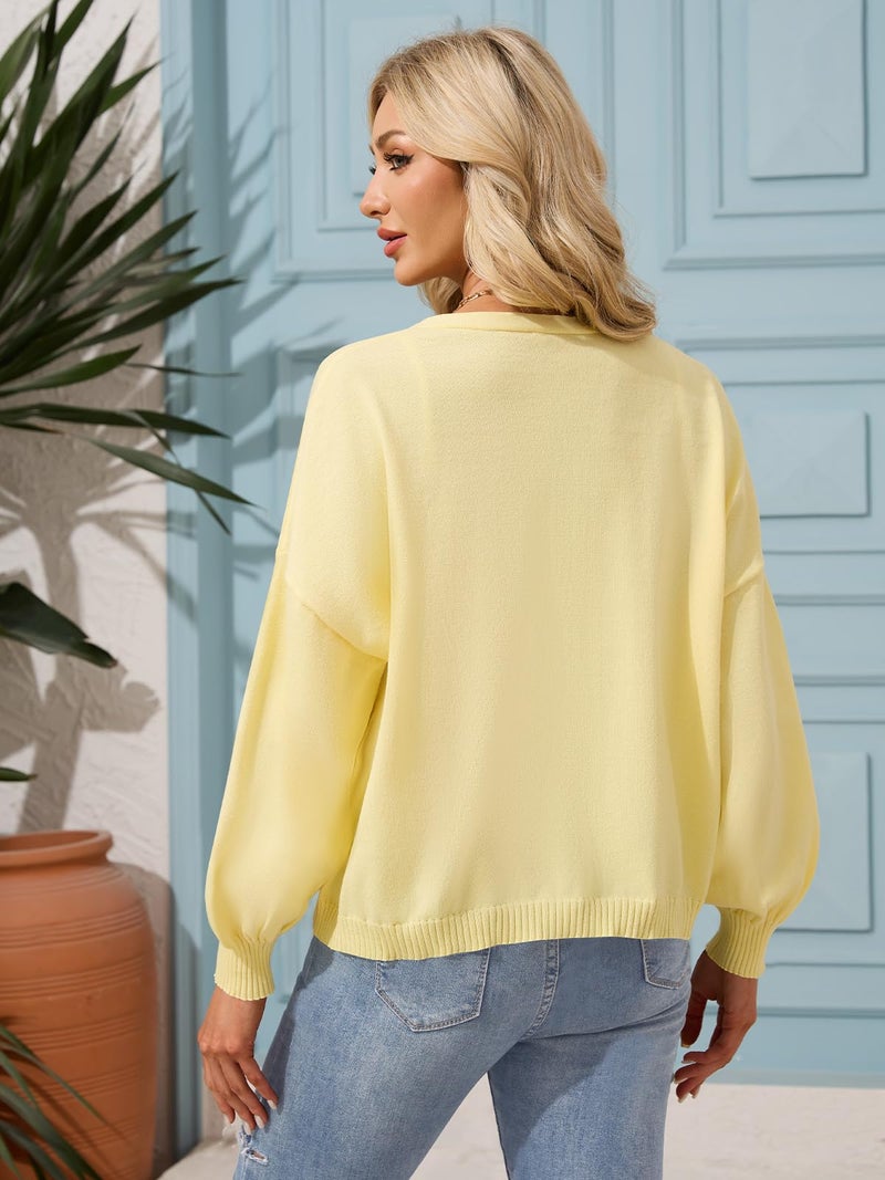 FireSwan Cardigan Sweater for Women Long Lantern Sleeve Oversized Knit Outfits Lightweight Trendy Spring Tops 2026 Yellow M - Image 4