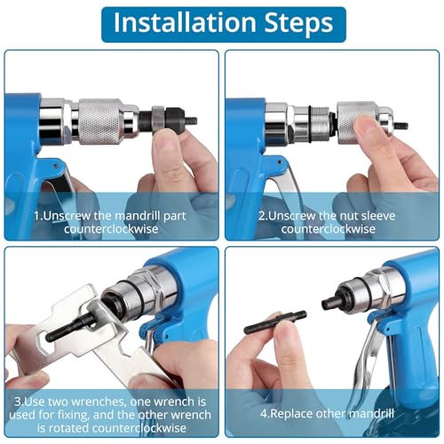 AUTOUTLET Heavy Duty Pneumatic Rivet Nut Gun with 100PCS Rivet Nuts, Thread Setter Kit with 5pcs Metric Mandrels for Body Panels, Bicycle Attachments, Furniture and Decorations - Image 4