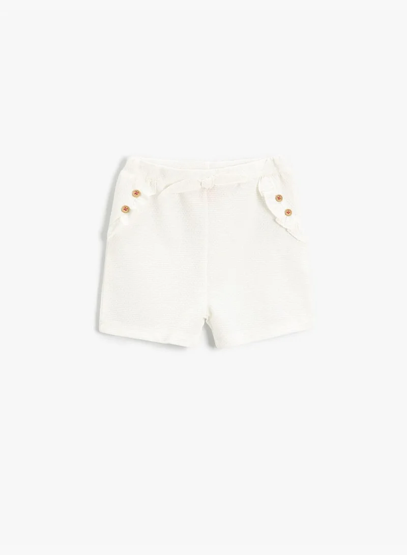 KOTON Ruffled Detail Shorts Waist Elastic Button Cotton