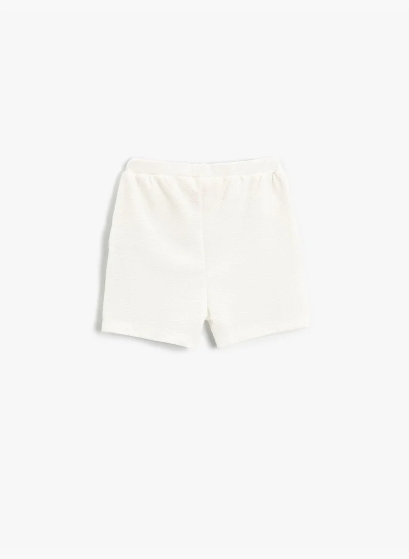 KOTON Ruffled Detail Shorts Waist Elastic Button Cotton
