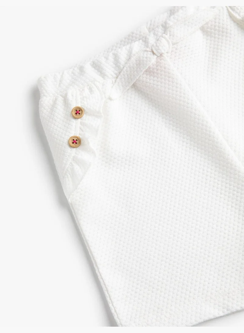KOTON Ruffled Detail Shorts Waist Elastic Button Cotton