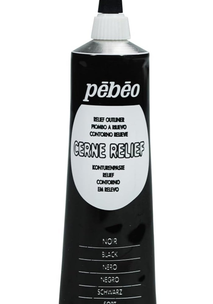 Pebeo Vitrail Cerne Relief Dimensional Paint - Black, 37 ml Tube with Nozzle - Image 1
