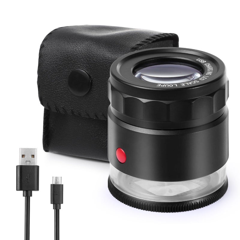 Amoper 30X Loupe Magnifier USB Rechargeable 8 Lights Portable Eye Loupe Sewing Magnifying Glass for Watches Jewelry Coins Currency Stamps