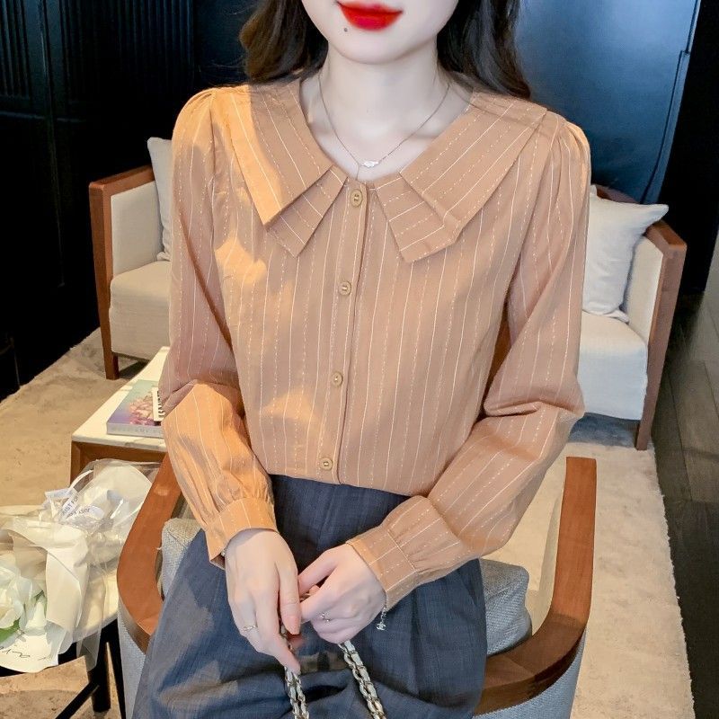 2026 Spring New Style Pure Cotton Shirt For Women, Stylish All-Cotton Design, Niche Shirt With Long Sleeves And Peter Pan Collar Top - Image 4