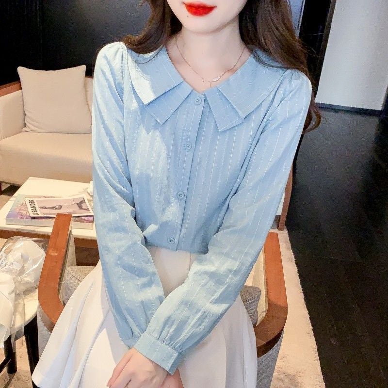 2026 Spring New Style Pure Cotton Shirt For Women, Stylish All-Cotton Design, Niche Shirt With Long Sleeves And Peter Pan Collar Top - Image 2