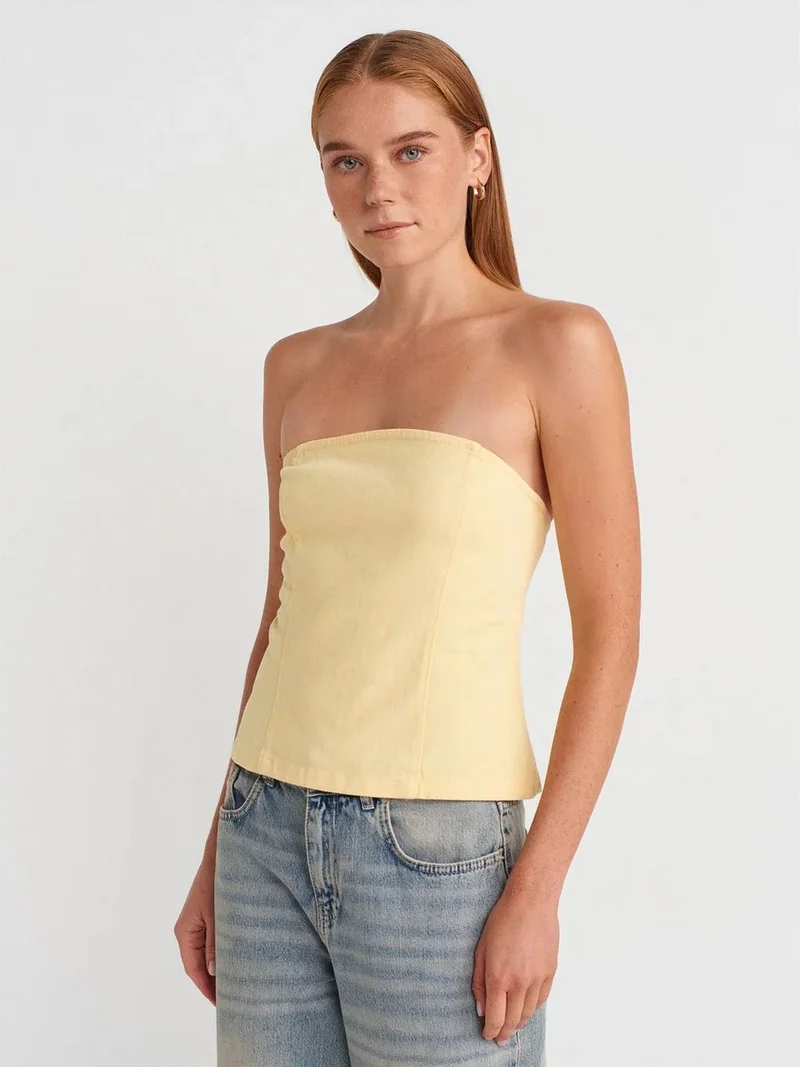 ديلفين Dilvin Strapless Fitted Peplum Blouse