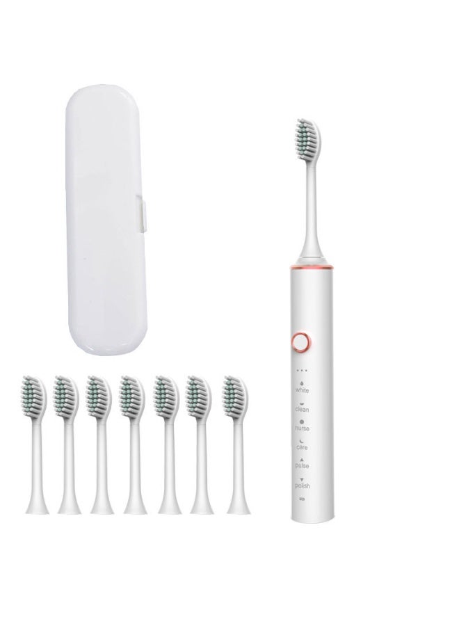 Sonic Electric Toothbrush for Adults, USB Rechargeable Sonic Toothbrush with 8 Brush Heads, Smart Timer, 5 Modes, 2-Hour Fast Charge Last 30 Days, White