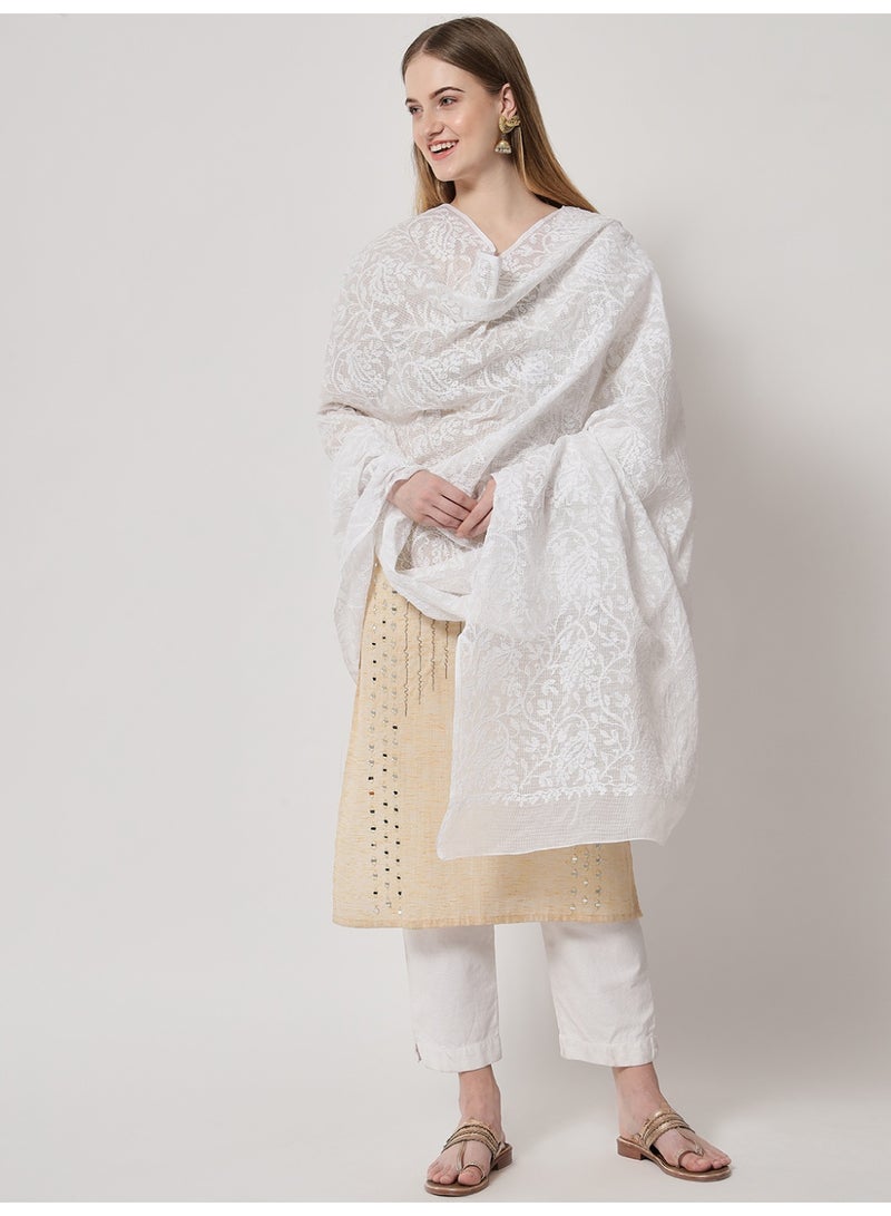 Alaya Hand Embroidered Chikankari Kota Dupatta-AL3573 - Image 4