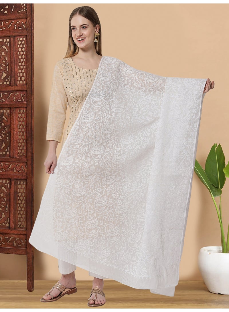 Alaya Hand Embroidered Chikankari Kota Dupatta-AL3573 - Image 1
