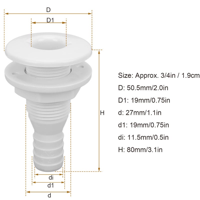 White 3 4 Inch ABS Plastic Boat Through Hull Connector Hose Coupling Drain Outlet - Image 5