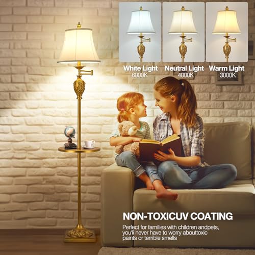 AIDENOEY Traditional LED Floor Lamp with 350° Adjustable Swing Arm Lamp – Vintage Standing Pole lamp for Living Room, Bedroom and Office – Rustic Upright Floor Light for Home Décor with Silk Fabric Shade - Image 5