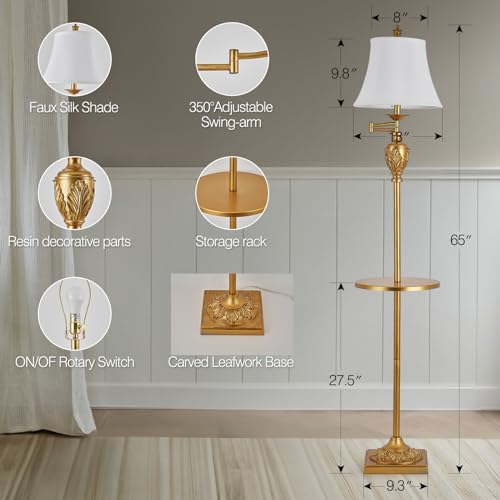 AIDENOEY Traditional LED Floor Lamp with 350° Adjustable Swing Arm Lamp – Vintage Standing Pole lamp for Living Room, Bedroom and Office – Rustic Upright Floor Light for Home Décor with Silk Fabric Shade - Image 3