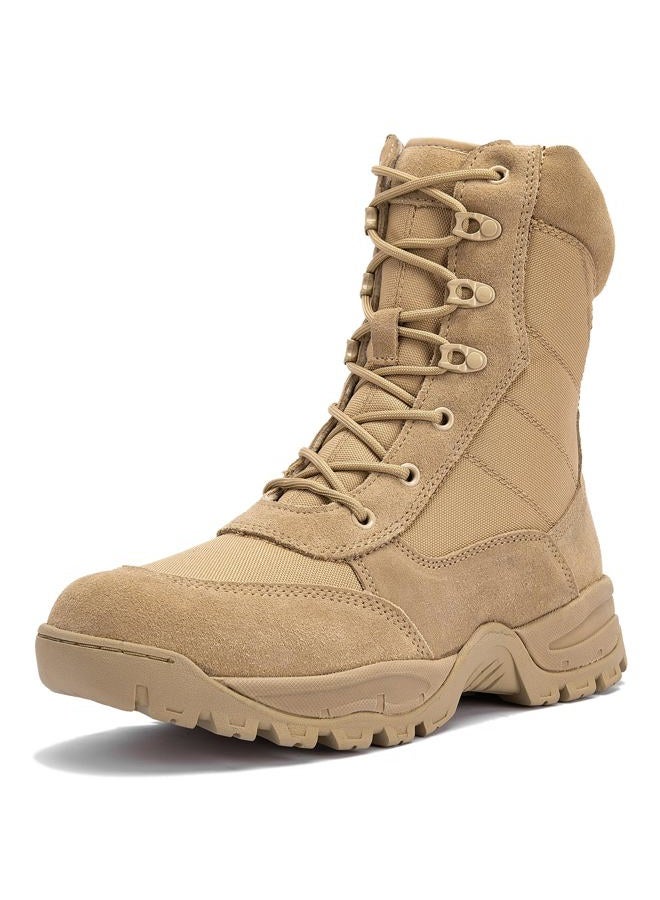 WIDEWAY Men's 8 Inches Military Tactical Work Boots Side Zipper Lightweight Army Combat Boots Durable Outdoor Work Boots Desert Boots, Sand, 9