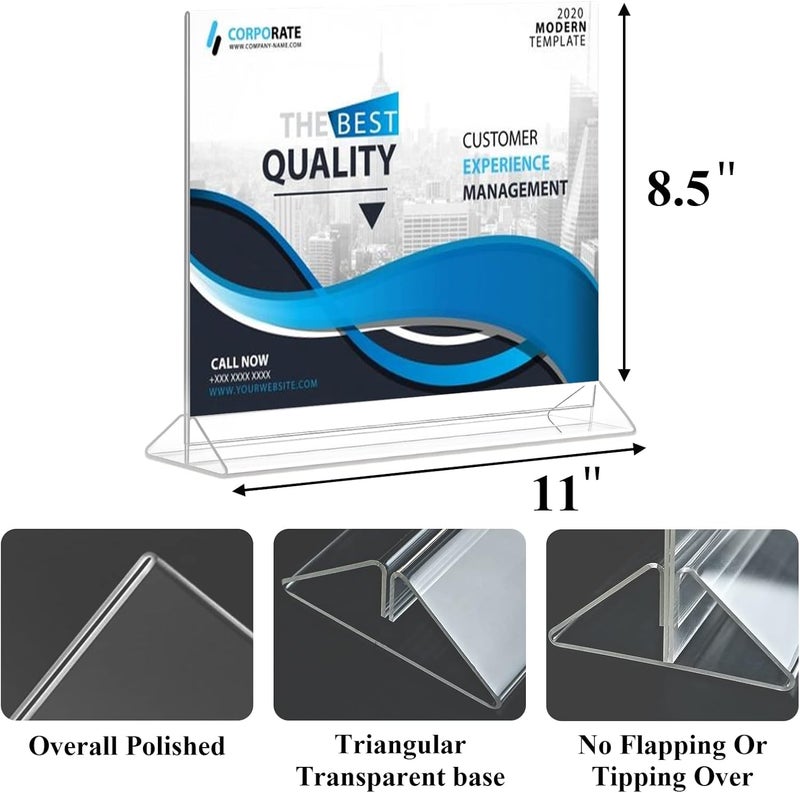 Seencool Horizontal Acrylic Sign Holder 8.5 x 11 - Double Sided T Shape Menu Table Stands, Plastic Paper Flyer Display Stand, Clear Picture Photo Frames for Wedding, Office, Store, Restaurant (6 Pack) - Image 3