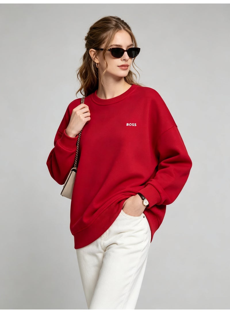 BOSS Men’s and Women’s Crew Neck Sweatshirt Casual Long Sleeve Top Red - Image 4