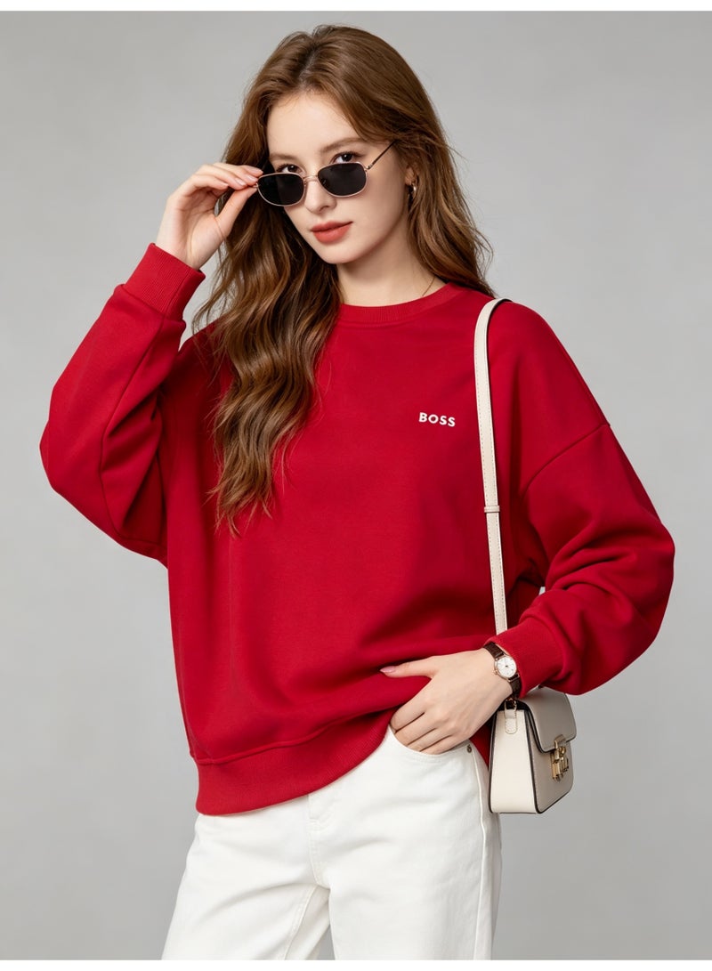 BOSS Men’s and Women’s Crew Neck Sweatshirt Casual Long Sleeve Top Red - Image 2