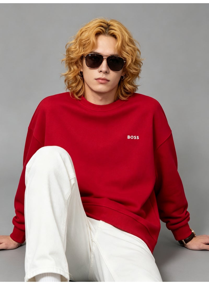 BOSS Men’s and Women’s Crew Neck Sweatshirt Casual Long Sleeve Top Red - Image 5