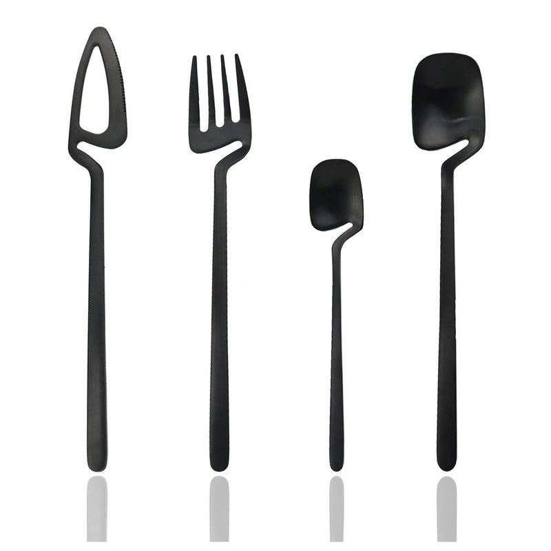 KEYOZA Premium Stainless Steel Flatware Set 4Piece Cutlery Set Matte Champagne Finish Hangable Design Spoon Knife Tea Spoon Fork Black - Image 1