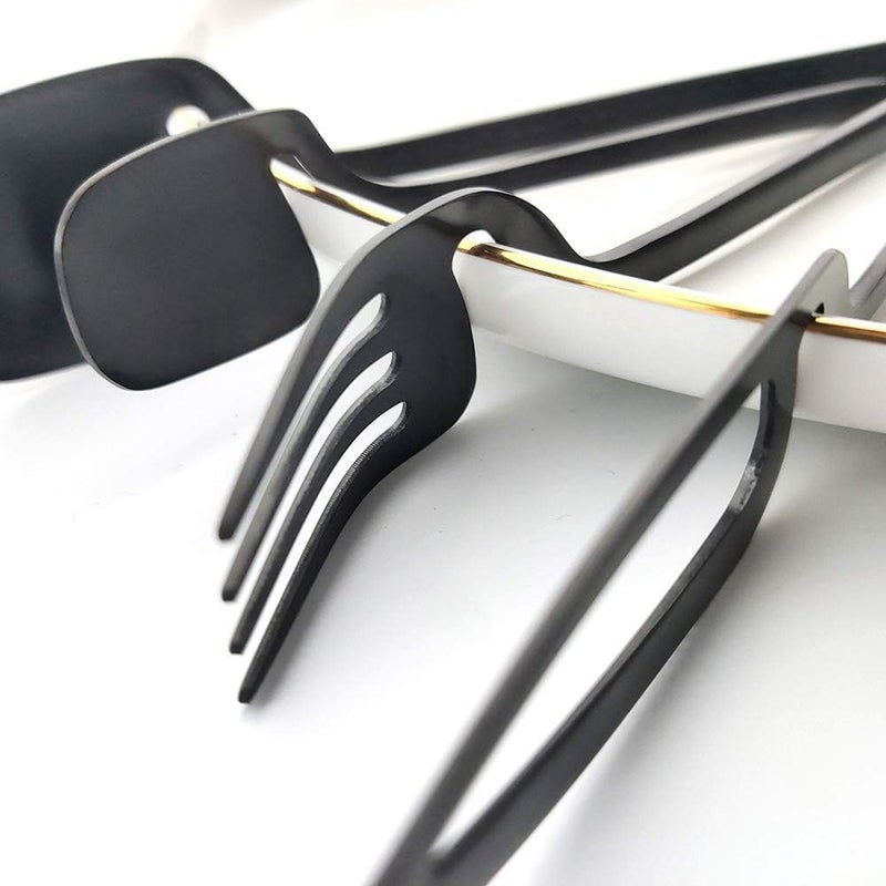 KEYOZA Premium Stainless Steel Flatware Set 4Piece Cutlery Set Matte Champagne Finish Hangable Design Spoon Knife Tea Spoon Fork Black - Image 5