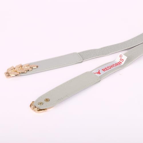 REDHORNS Elastic Fabric Waist Belt for Women Dresses Leaf Design Stretchy Slim Ladies Belt for Saree Girls Jeans - Free Size (LD22V_Silver) - Image 4