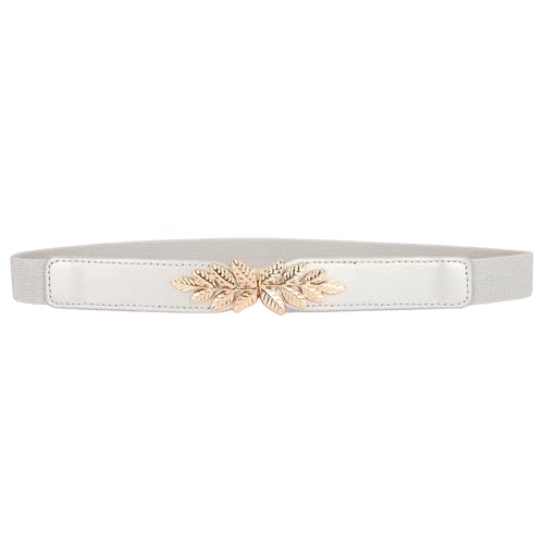 REDHORNS Elastic Fabric Waist Belt for Women Dresses Leaf Design Stretchy Slim Ladies Belt for Saree Girls Jeans - Free Size (LD22V_Silver) - Image 1