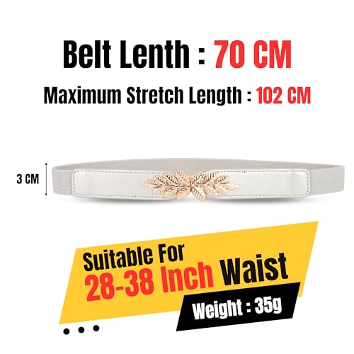 REDHORNS Elastic Fabric Waist Belt for Women Dresses Leaf Design Stretchy Slim Ladies Belt for Saree Girls Jeans - Free Size (LD22V_Silver) - Image 2