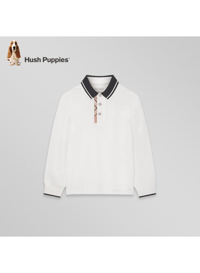 Hush Puppies Hush Puppies Boys' Long-sleeve Polo Shirt, Spring 2025 New Style Children's Undershirt, Casual Top, White, Size 140  - Image 4