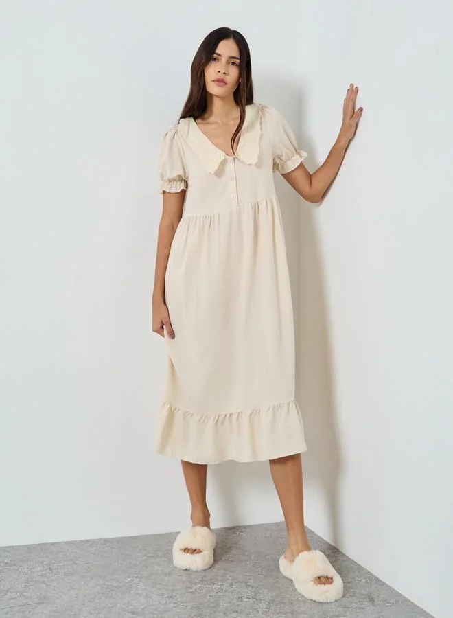 Styli Styli Extended Collar Placket Detail Nightdress