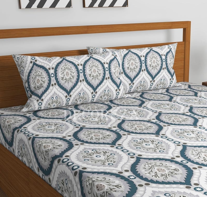 DECOREZA 350 TC Queen Size Elastic Fitted Bedsheet with Deep Pocket Cotton Feel Bed Sheet for Double Bed, Soft, Breathable & Wrinkle-Resistant, Includes 2 Pillow Covers, Size - 60"x78" White Arts - Image 3
