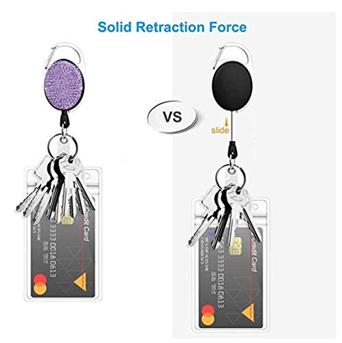 WedFeir Retractable Badge Holders with Bling Rhinestones Crystal, Badge Reel with Belt Clip and Key Ring, 24 inches Thick Kevlar Pull Cord. (4pcs- Silver, Black, Pink and Purple) - Image 5