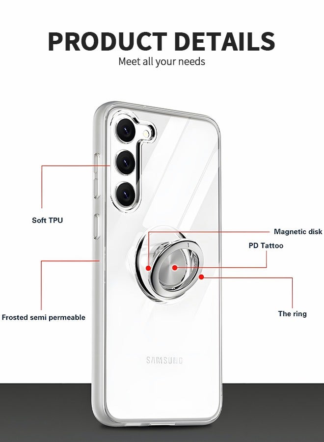 GROIC جراب كريستال لهاتف Samsung Galaxy S23 Plus مقاس 6.6 بوصة مع حامل مغناطيسي [حامل حلقي دوار 360 درجة] [غير مصفر] غطاء هاتف شفاف نحيف مقاوم للصدمات مع طبقة واقية للكاميرا - Image 2