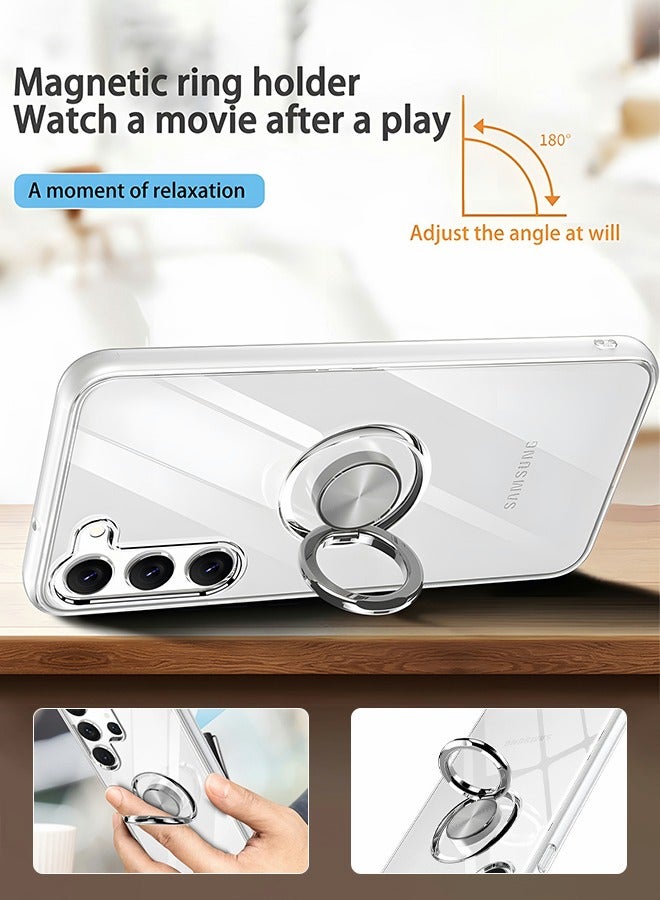 GROIC جراب كريستال لهاتف Samsung Galaxy S23 Plus مقاس 6.6 بوصة مع حامل مغناطيسي [حامل حلقي دوار 360 درجة] [غير مصفر] غطاء هاتف شفاف نحيف مقاوم للصدمات مع طبقة واقية للكاميرا - Image 4