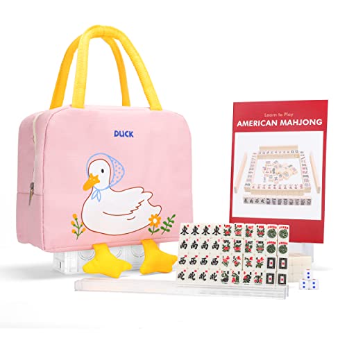 drizzle Travel Mini American Mahjong Set 166 White Tiles Includes Jokers 08 White Melamine Material with Racks Instructions and Duck Bag 220 Pounds - Image 1