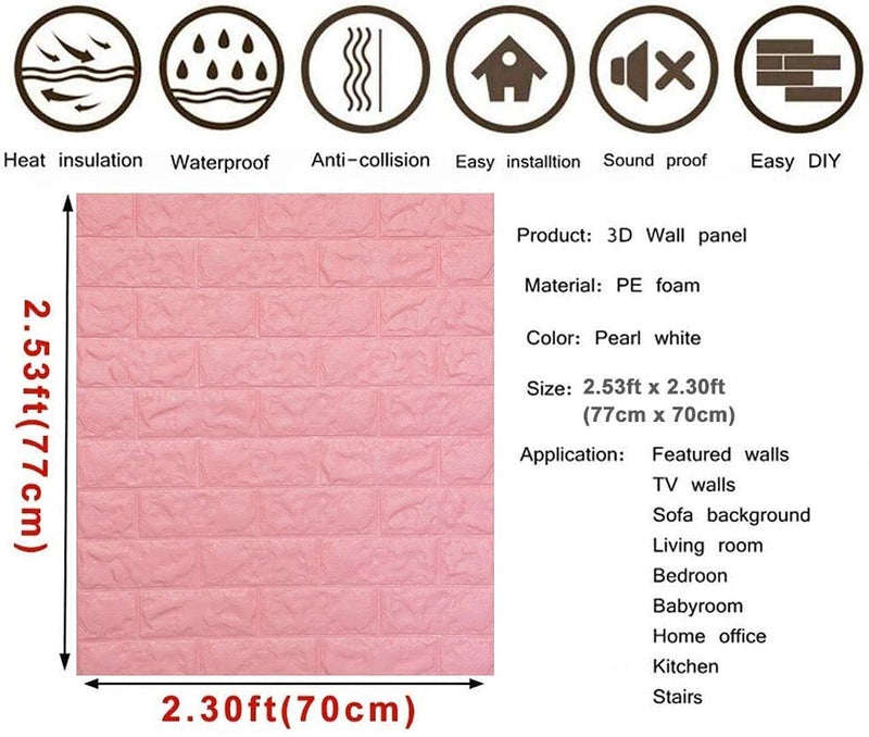 Jig-Tik 3D Brick Wallpaper for Wall – Self Adhesive PE Foam Wall Stickers, 3D Wall Paper Waterproof DIY Wall Panels for Home & Office Décor (70 x 77cm) (Pack of 20) - Image 2
