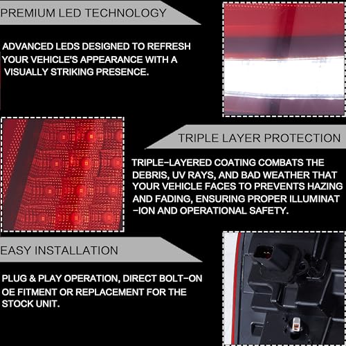 VLAND مجموعة مصابيح خلفية LED VLAND تناسب 2011-2014 كرايسلر 300، مصابيح خلفية مع رسوم متحركة ديناميكية عند التشغيل DRL، حمراء - Image 4