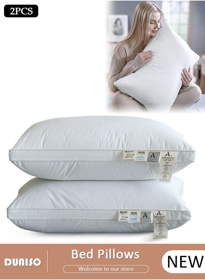 DUNISO Simple and Fashion Hotel Bed Pillows High Quality Super Soft Fluffy Filled Pillows with Double-sides for Sleeping for Sofa,Bed (2 Pack, White)  - Image 1