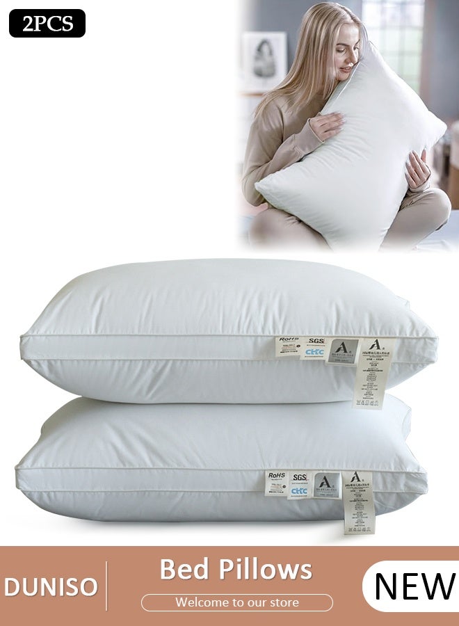 DUNISO Simple and Fashion Hotel Bed Pillows High Quality Super Soft Fluffy Filled Pillows with Double-sides for Sleeping for Sofa,Bed (2 Pack, White) - Image 1