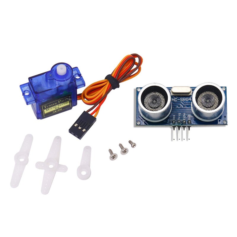 Electronicspices محرك سيرفو رقمي صغير SG90 9G مع وحدة استشعار المسافة HC-SR04 بالموجات فوق الصوتية - Image 1