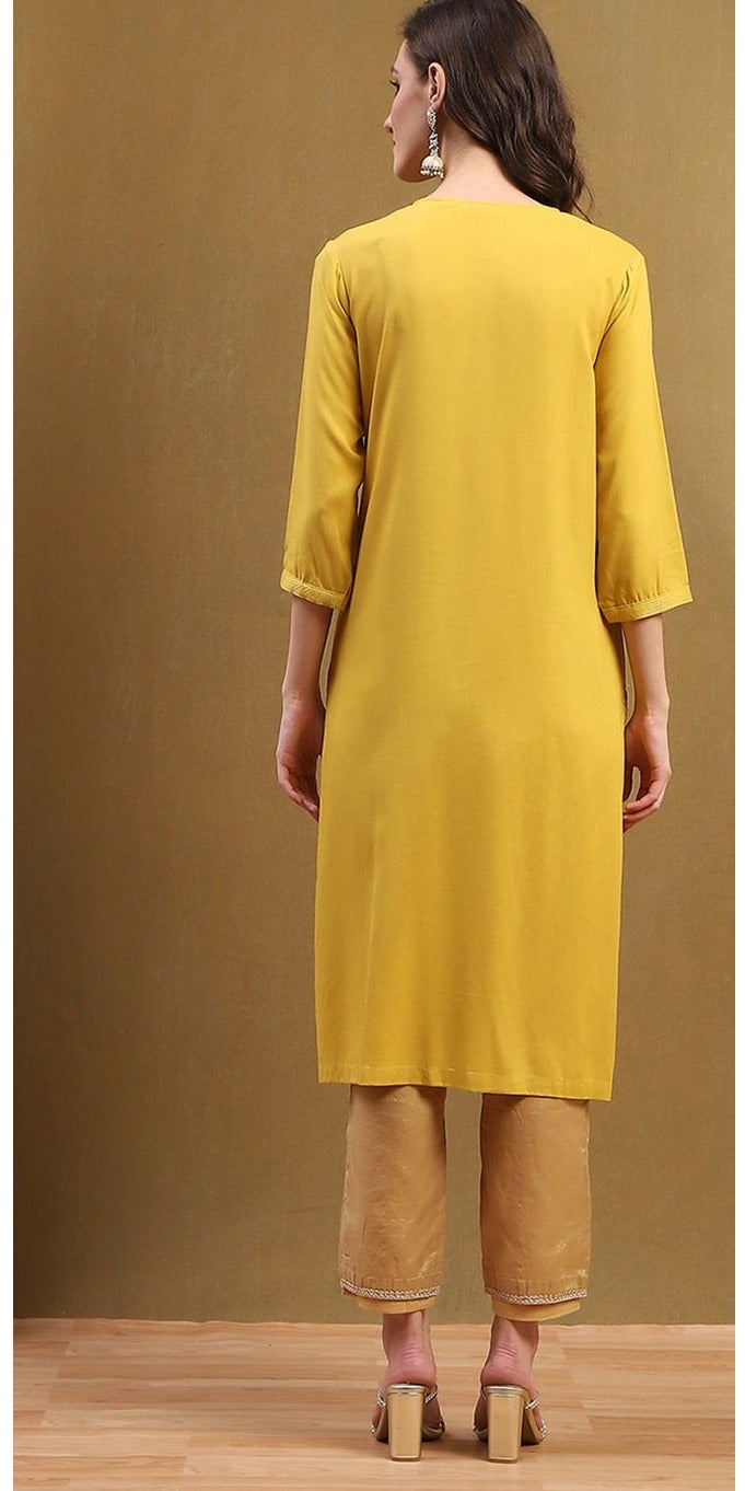 Biba Women Mustard Yellow Solid Straight Kurta - Image 4