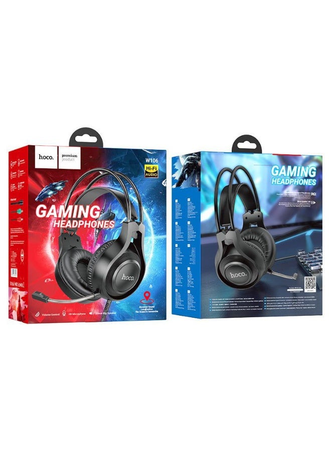 هوكو سماعة ألعاب Hoco W106 – صوت Hi-Fi وميكروفون HD مع وسائد مريحة ورباط قابل للتعديل للكمبيوتر والبلايستيشن والموبايل - Image 3