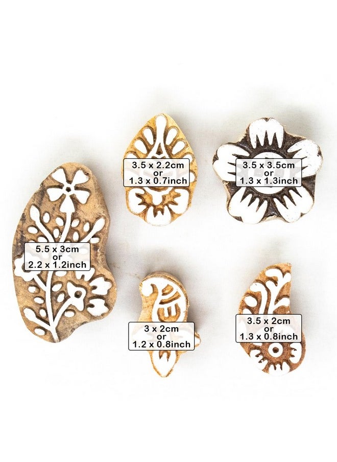 Hashcart Hashcart Wooden Stamp Block | Set of 5 | Printing Stamp Design Set | Block for Printing Saree Border | Dresses, Craft Card Making, Scrapbook, Clay Pottery  - Image 4