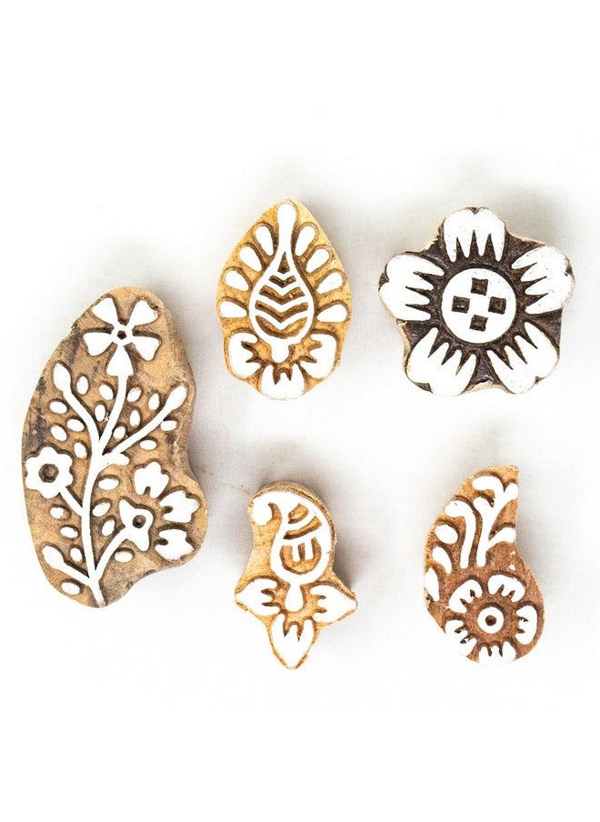 Hashcart Hashcart Wooden Stamp Block | Set of 5 | Printing Stamp Design Set | Block for Printing Saree Border | Dresses, Craft Card Making, Scrapbook, Clay Pottery  - Image 2