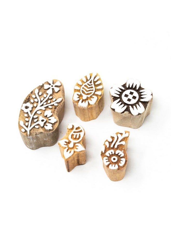 Hashcart Hashcart Wooden Stamp Block | Set of 5 | Printing Stamp Design Set | Block for Printing Saree Border | Dresses, Craft Card Making, Scrapbook, Clay Pottery  - Image 1