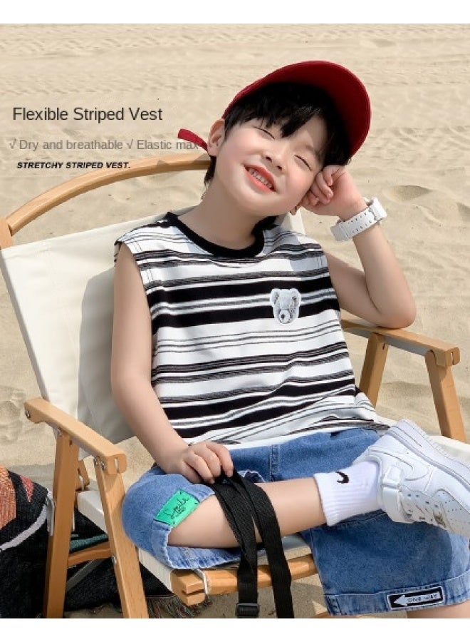 Zuoxi Boys' Sleeveless T-shirt - Summer Thin Striped Vest For Kids 2025 Trendy Tank Top For Big Boys - Image 1