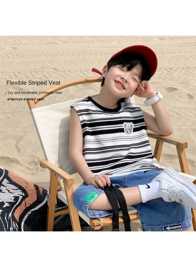 Zuoxi Boys' Sleeveless T-shirt - Summer Thin Striped Vest For Kids 2025 Trendy Tank Top For Big Boys - Image 2