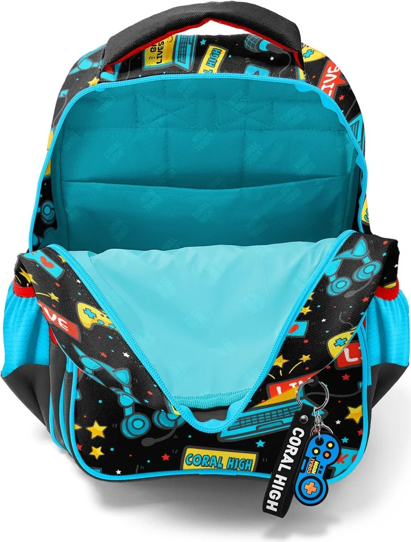 CORAL HIGH Kids Black Blue Gamer Patterned Three Compartment School Backpack 23659