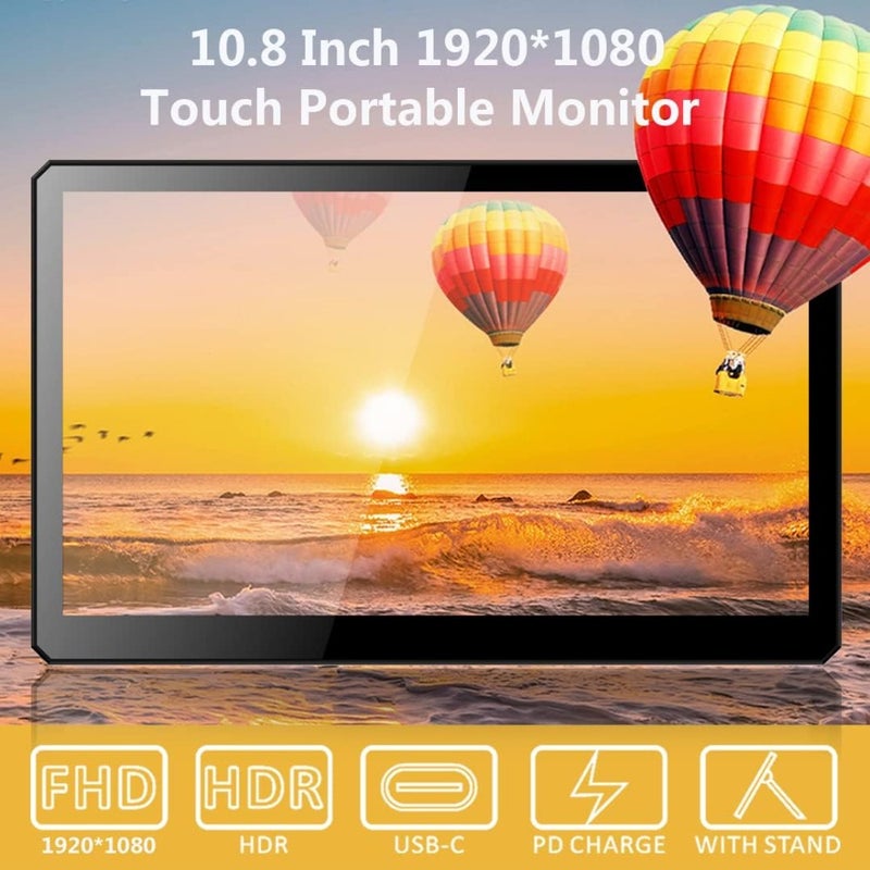 Portable Monitor Touchscreen 10.8 Inch FHD 1920x1080 IPS for Raspberry Pi/Mini PC/Laptop/Mac/Game Console/Phone, Aluminum Alloy Body, Space Gray, Slim Lightweight Design - Image 2