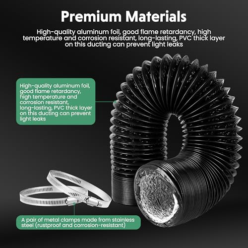 InfiniPower Flexible 6-Inch Aluminum Ducting, Dryer Vent Hose, Heavy-Duty Three-Layer Protection, 25-Feet Long for Heating Cooling Ventilation and Exhaust, Black - Image 3